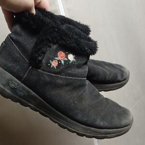 Women's Black Embroidered Ankle Boots